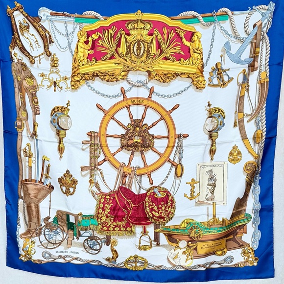 Hermes Accessories - Hermès Musée Silk Scarf Carré 90 Philippe Ledoux Blue Nautical With Box